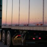 tractor trailer at dusk